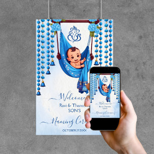 Affiche Baby Naming Cradle Ceremony bleu signe d'accueil