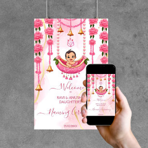 Affiche Baby Naming Cradle Indian Cérémonie rose bienvenue