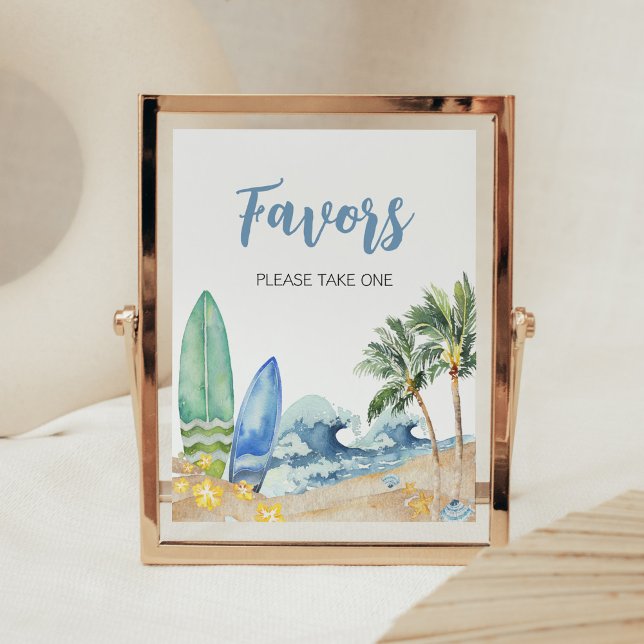 Affiche Baby on Board Beach Baby shower Faveurs (Surfing Summer Boy Baby Shower Favors Sign)