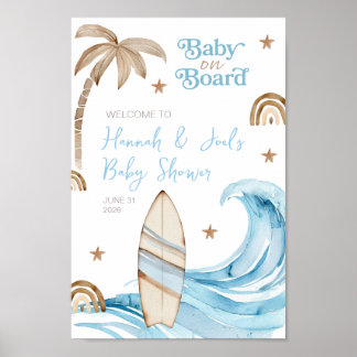 Affiche Baby on Board Blue Boy Baby Shower Welcome Sign