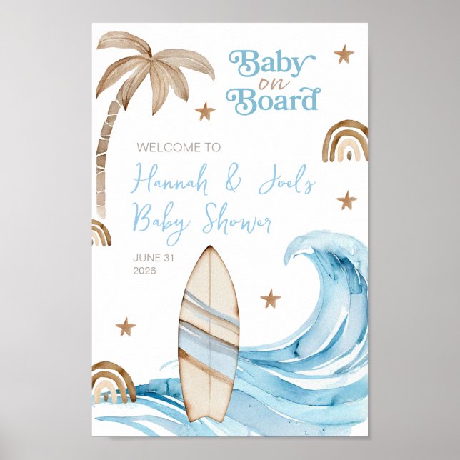 Affiche Baby on Board Blue Boy Baby Shower Welcome Sign (Devant)