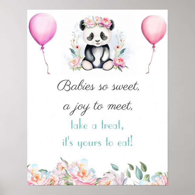 Affiche Baby Panda Peonies Jungle Baby Dessert (Devant)