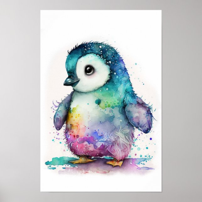 Affiche Baby Penguin watercolor nursery decor print (Devant)