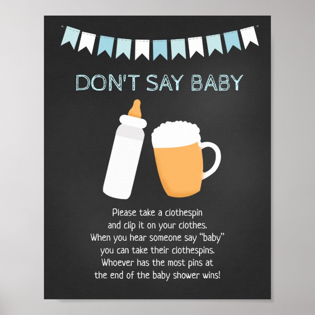 Affiche Baby Q Beer Boy Baby Shower Don't Say Baby Game (Devant)
