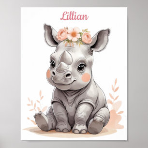 Affiche Baby Rhino personnalisé Élégante Nursery Safari