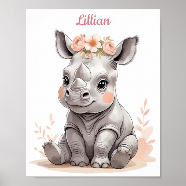Affiche Baby Rhino personnalisé Élégante Nursery Safari (Devant)