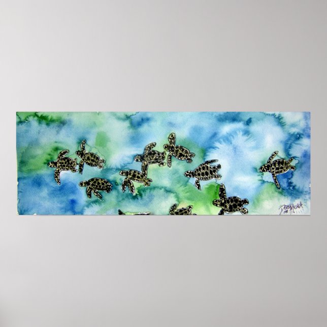Affiche baby sea turtles reptile animal painting print (Devant)