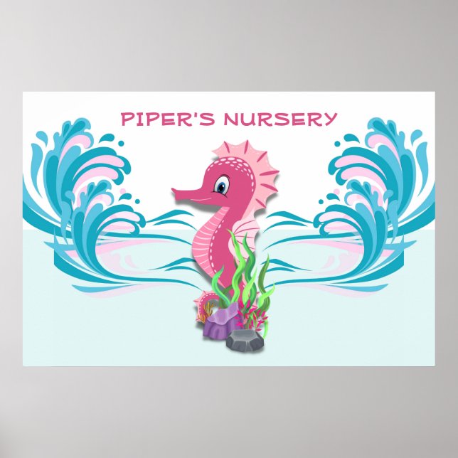 Affiche Baby Seahorse | Pink Personalized 36"x24" (Devant)