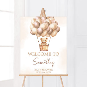 Affiche Baby shower à air chaud de l'ours Brown Bienvenue