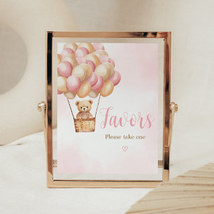 Affiche Baby shower à air chaud de l'ours rose Faveurs