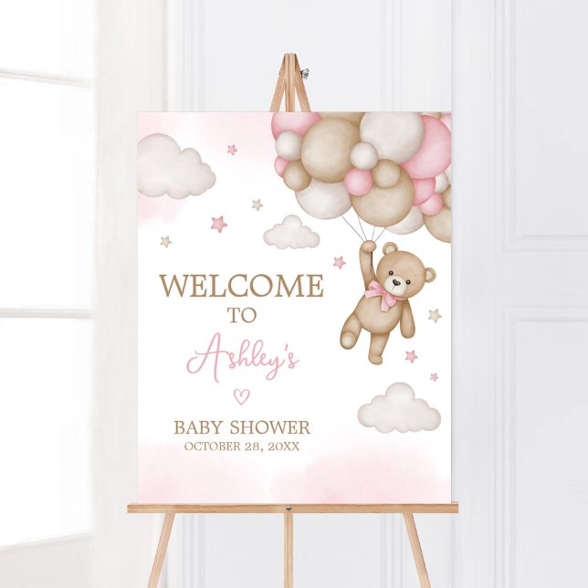 Affiche Baby shower à ballets à oreilles roses Bienvenue (Girl Bear Baby Shower Welcome Sign)