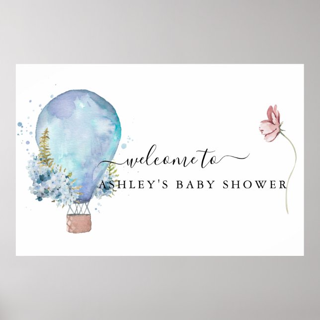 Affiche Baby shower à bulle à air chaud à la menthe (Devant)