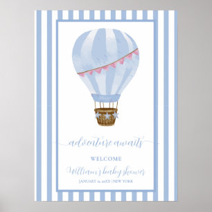 Affiche Baby shower à bulle à air chaud Blue Stripe Bienve