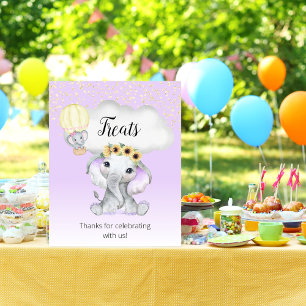 Affiche Baby shower à bulle à air chaud Elephant Purple Tr