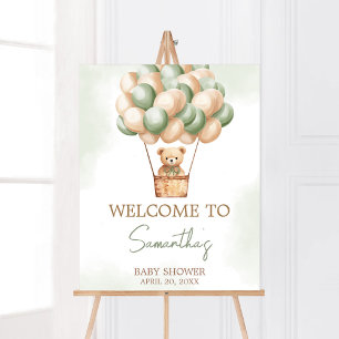 Affiche Baby shower à bulle à air chaud Ours vert Accueil