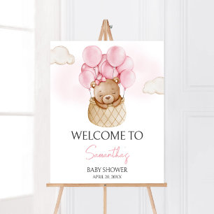 Affiche Baby shower à bulle à air chaud pour bébé rose