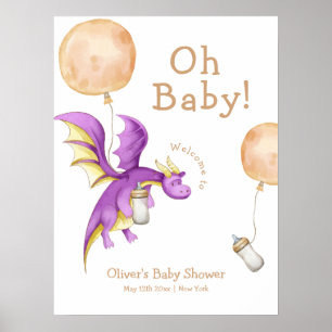 Affiche Baby shower à bulle Fairy Dragon Bottle Bienvenue