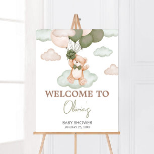 Affiche Baby shower à bulle pour bébé vert Bienvenue