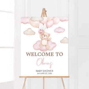 Affiche Baby shower à bulles pour bébé rose Bienvenue