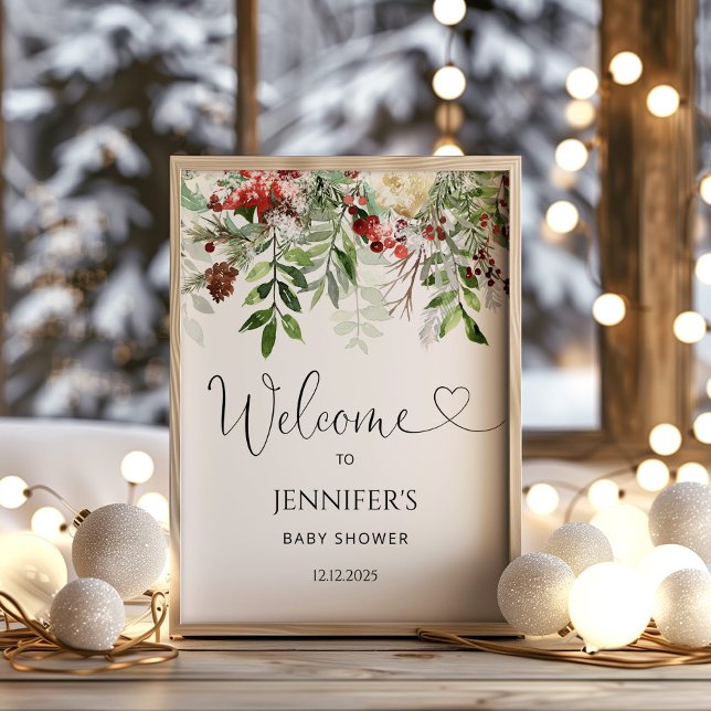 Affiche baby shower à feuillage persistant (Créateur téléchargé)