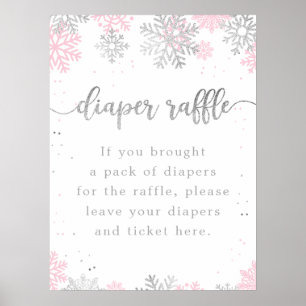 Affiche Baby shower à feuillets de neige en argent rose