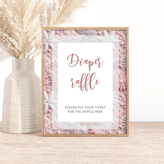 Affiche Baby shower à feuillets de neige en argent rose (Créateur téléchargé)