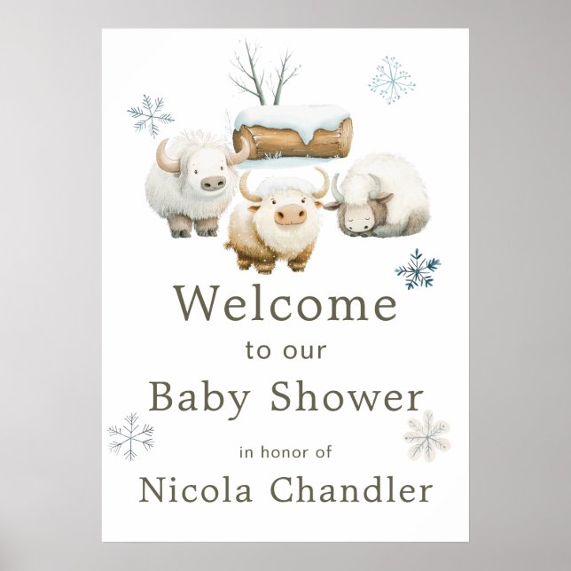 Affiche Baby shower à la vache arctique d'hiver (Devant)