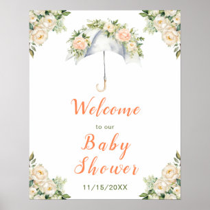 Affiche Baby shower à parapluies florales
