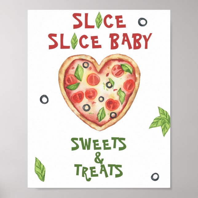 Affiche baby shower à pizza - bonbons et friandises (Devant)