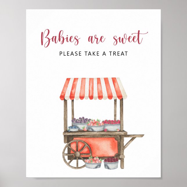 Affiche Baby shower à thème baies - les bébés sont doux (Devant)
