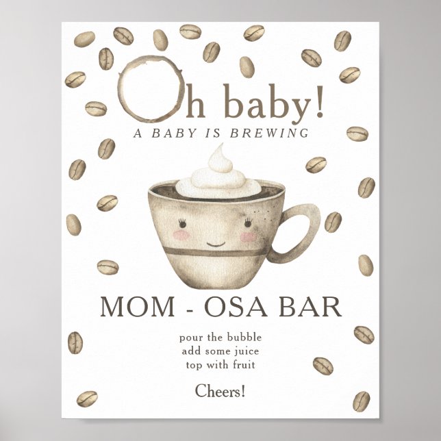 Affiche Baby-shower à thème café Mamanosa bar (Devant)