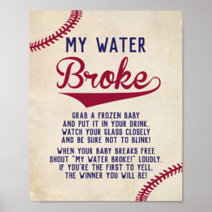 Affiche Baby shower À Thème De Baseball My Water Broke Jeu