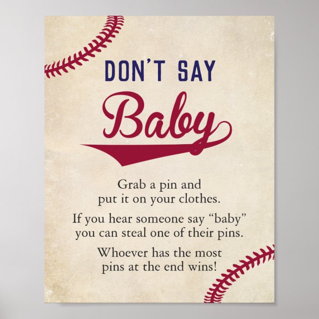 Affiche Baby shower à thème de baseball ne pas dire bébé s (Devant)