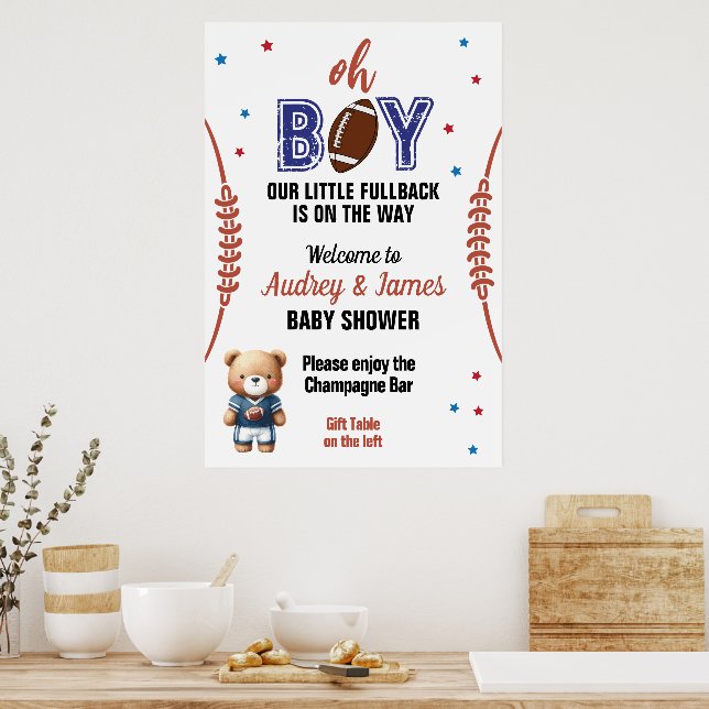 Affiche Baby shower à thème Oh Boy Football (Cuisine)