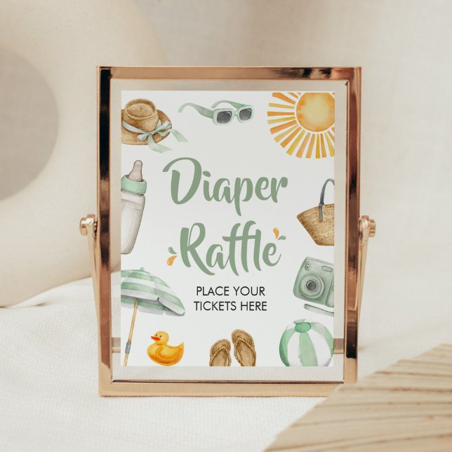 Affiche Baby shower à trempette vert (Summer Baby Bash Baby Shower Diaper Raffle Sign)