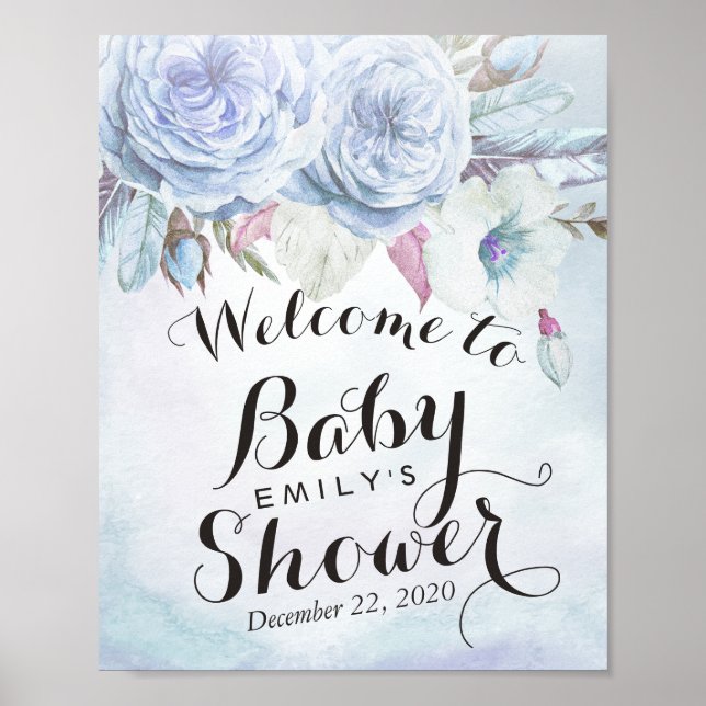 Affiche Baby shower Accueil Aquarelle Boho Fleur Plumes (Devant)
