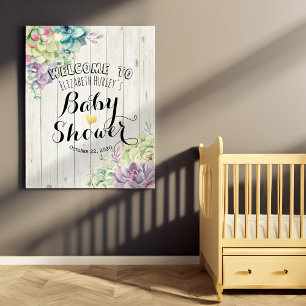 Affiche Baby shower Accueil Plantes Succulents Bois rustiq