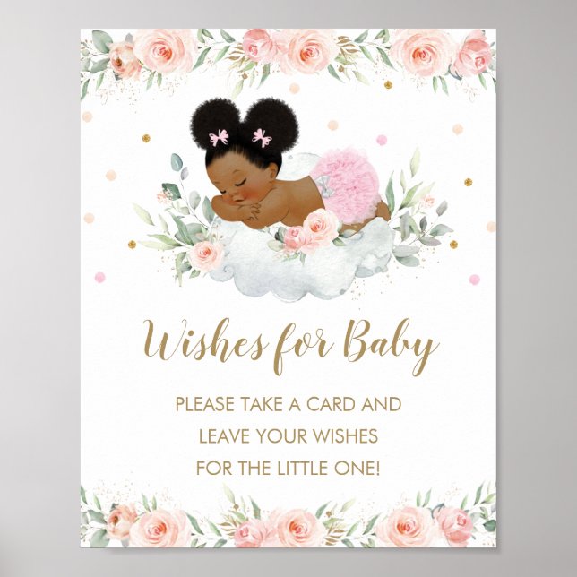 Affiche Baby shower afro africain mignon souhaits pour béb (Devant)