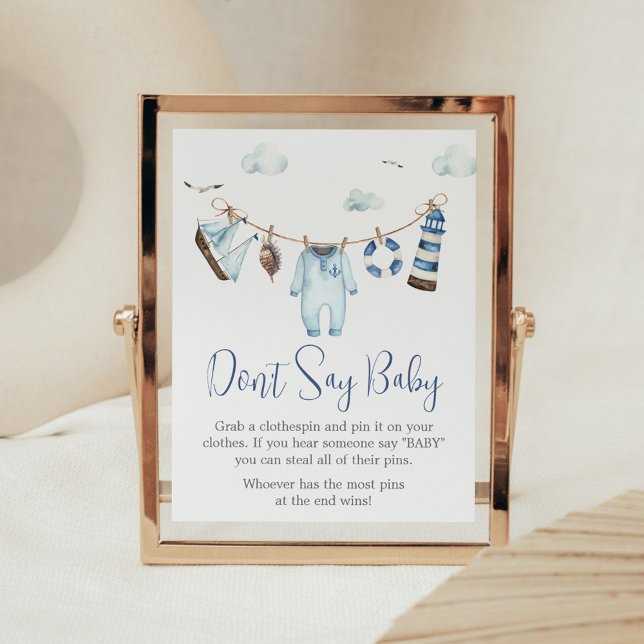 Affiche Baby shower Ahoy Nautique Ne pas dire Bébé (Nautical Sailor Ahoy Baby Shower Don't Say Baby Sign)