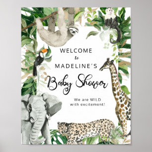 Affiche Baby shower animal sauvage tropical Bienvenue