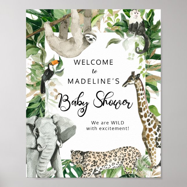 Affiche Baby shower animal sauvage tropical Bienvenue (Devant)