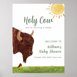 Affiche Baby shower animalier de la ferme de la vache Sain