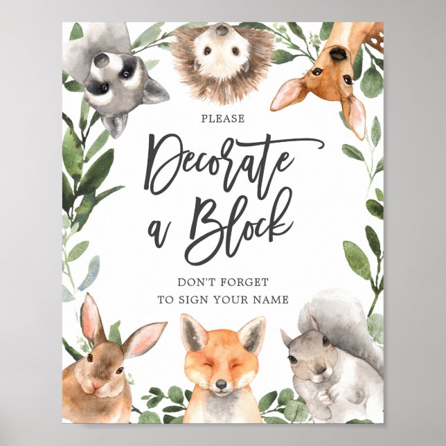 Affiche Baby shower Animaux de bois Décorez Un Panneau Blo (Devant)
