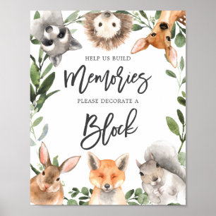 Affiche Baby shower Animaux de bois Décorez Un Panneau Blo