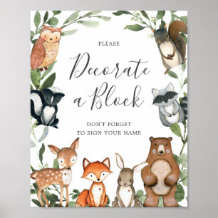 Affiche Baby shower Animaux de bois Décorez Un Panneau Blo