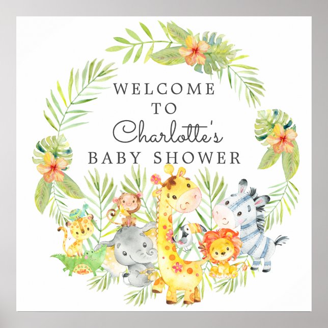 Affiche Baby shower Animaux de la Jungle Bienvenue (Devant)