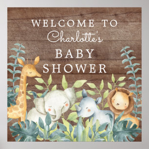 Affiche Baby shower Animaux de la Jungle Bienvenue