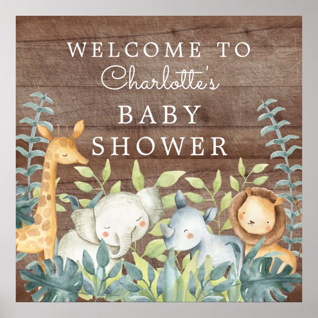 Affiche Baby shower Animaux de la Jungle Bienvenue (Devant)