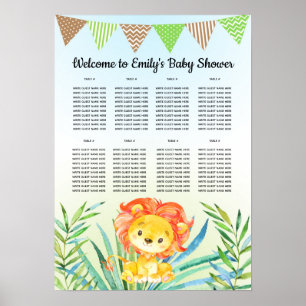 Affiche Baby shower anniversaire assise carte lion petit