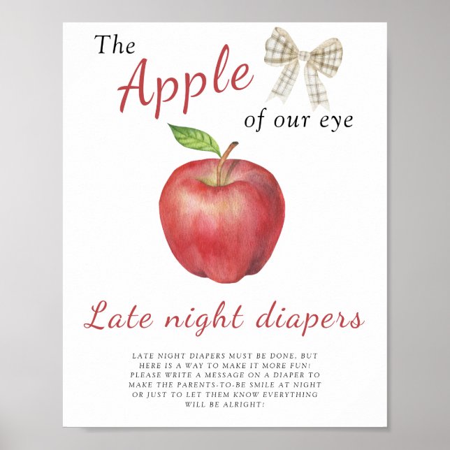Affiche Baby-shower Apple - Jeu de couches de nuit (Devant)